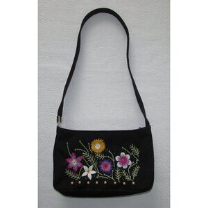 Black Floral Embroidered Handbag Satchel